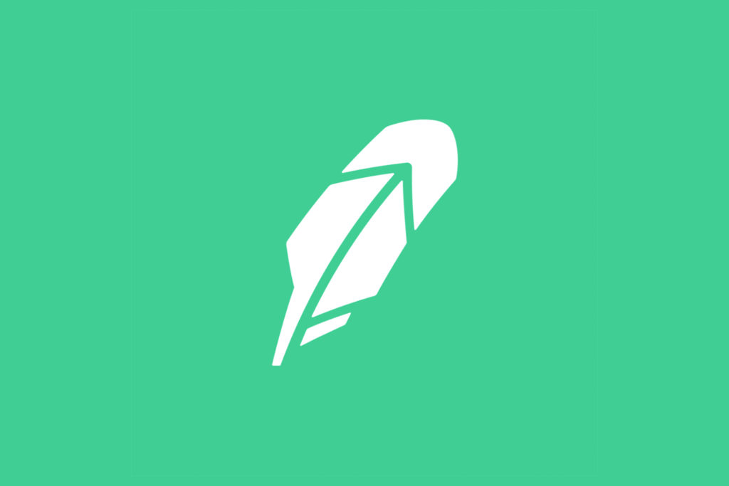 teal robinhood feather logo with negative space arrow inside of feather