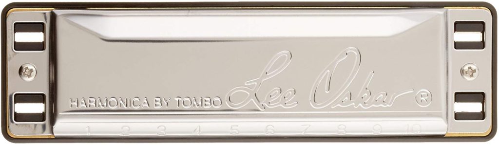 learn to play the harmonica with this Harmonica by Tombo Lee Oskar, close up view from the metalic top