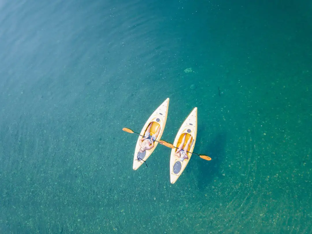 two kayaks from above on open water