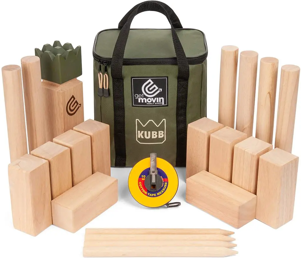 kubb backyard game set wooden blocks