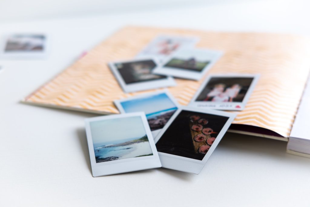 view of photos in an open scrapbook