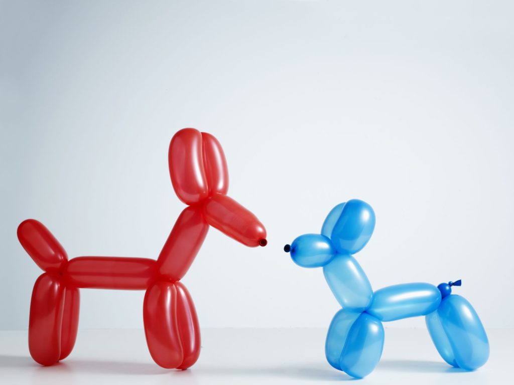 two balloon animals dogs; balloon modeling hobby