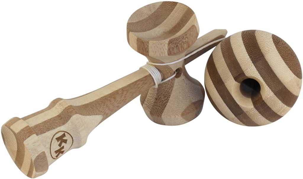 kendama wooden handle toy against white background