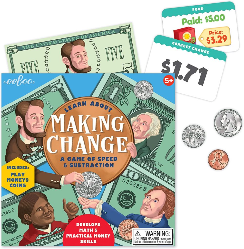 Making Change; Money board game box and pieces 