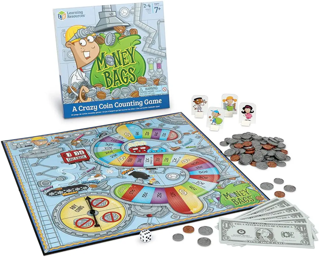 Money Bags; money board game overhead view with pieces