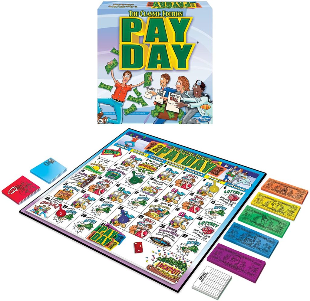 PayDay; money board game and pieces overhead view