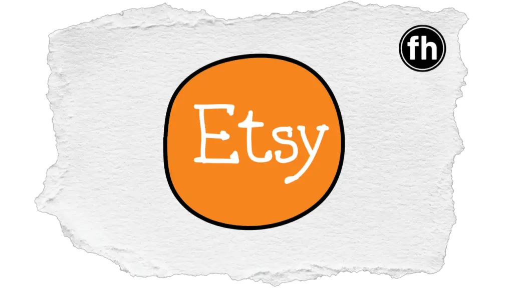Etsy logo on top of a ripped piece of paper graphic. (Sell digital downloads with Etsy)
