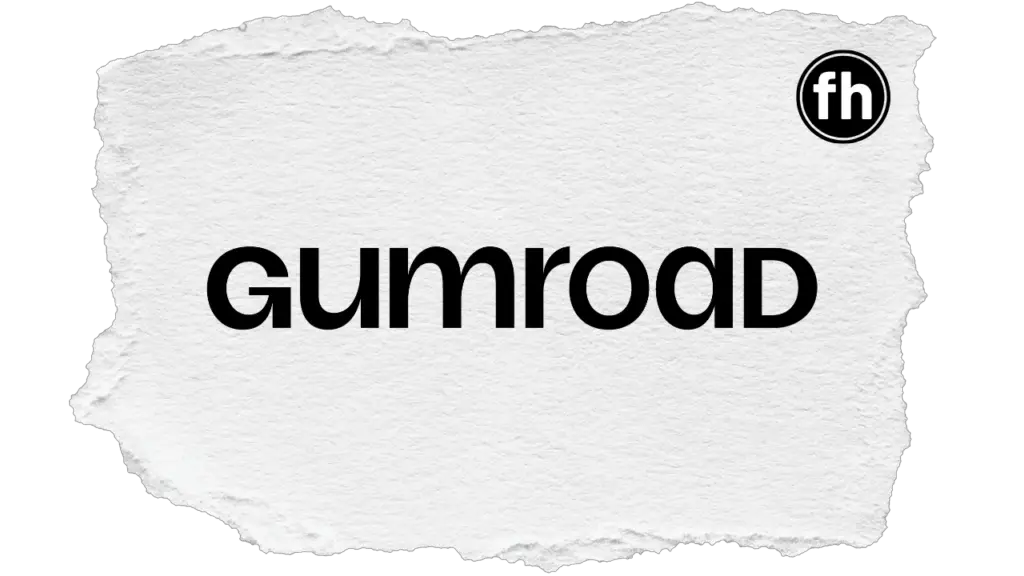 Gumroad logo on top of a ripped piece of paper graphic.