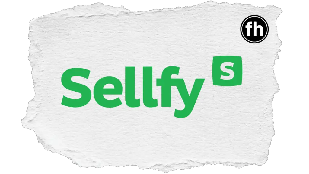 Sellfy logo on top of a ripped piece of paper graphic. Sell digital downloads easily with Sellfy.