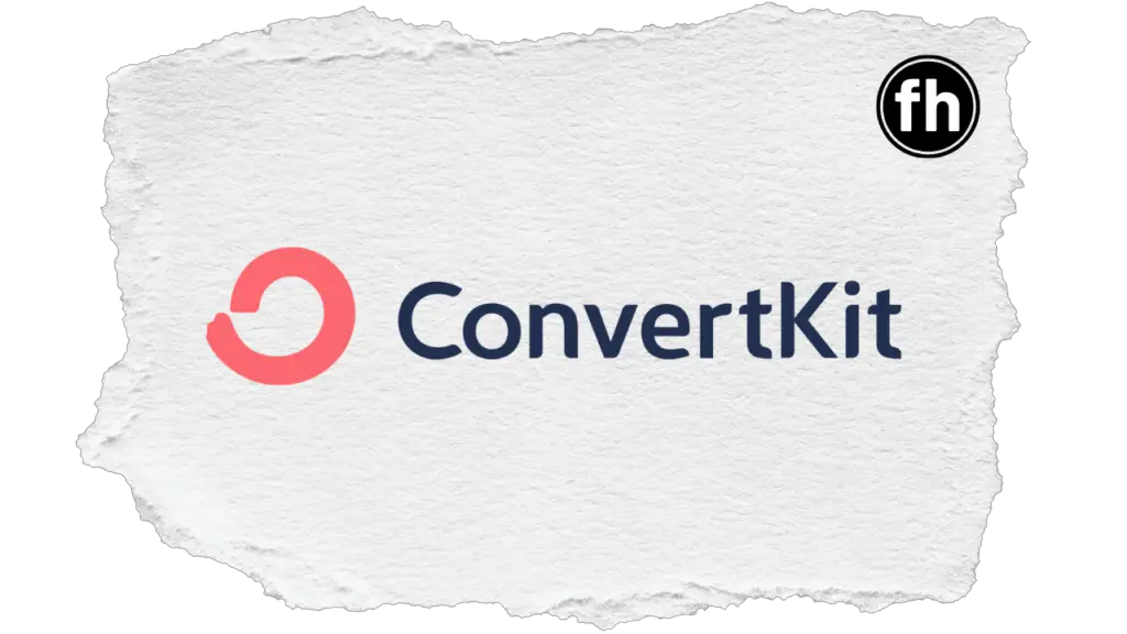 ConvertKit digital download host logo on top of a ripped piece of paper graphic (Sell digital downloads while collecting audience emails)