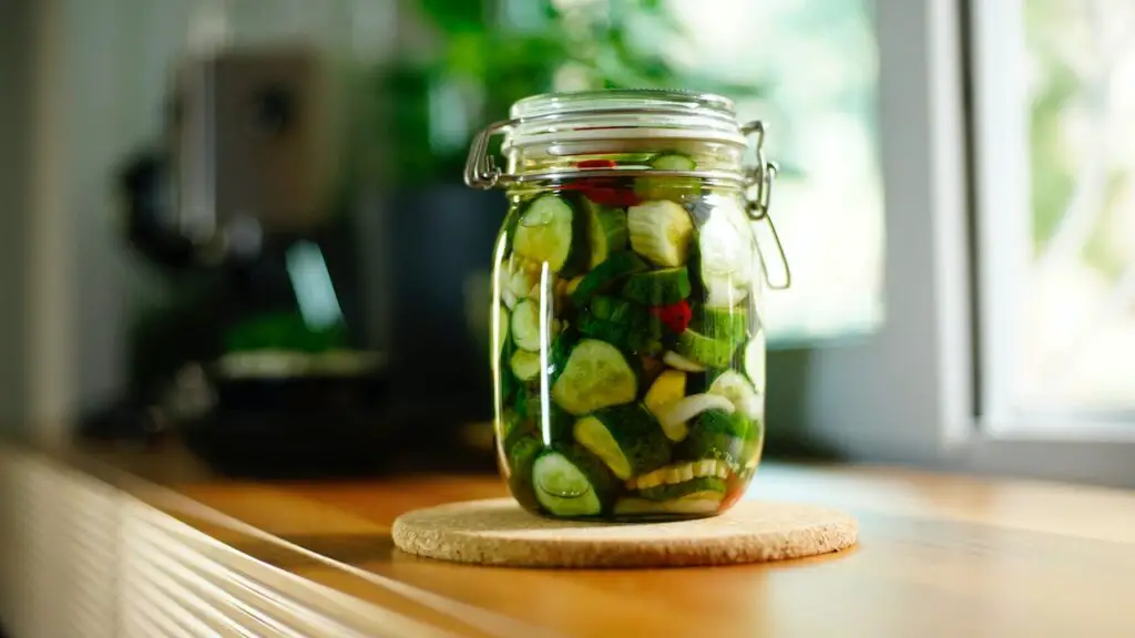 close up view of pickled cucumbers, pickling food hobby