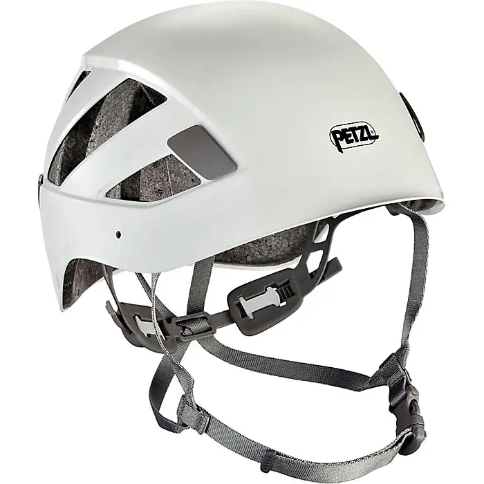 white rock climbing helmet