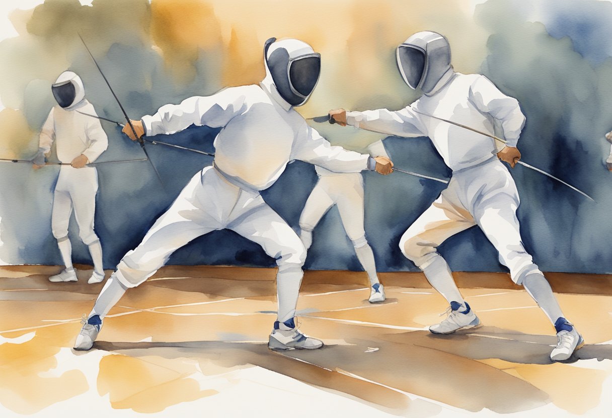 Fencers perform footwork drills and stretch muscles for conditioning. Mentally, they focus on strategy and tactics for fencing