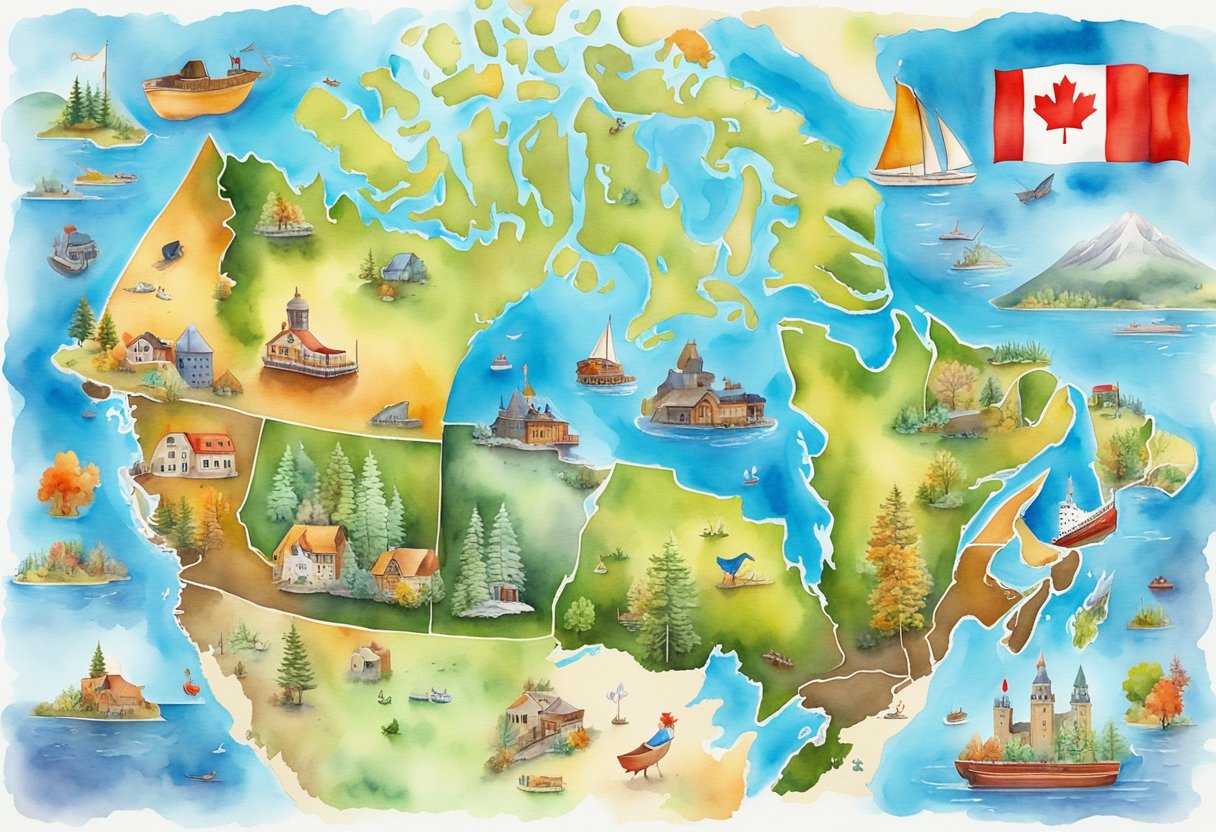 A map of Canada with various symbols representing popular hobbies in each province