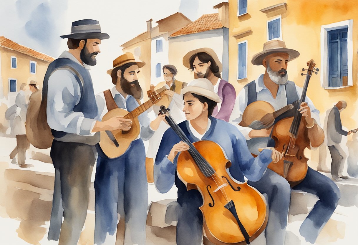 A group of people exploring Portuguese culture and history through various hobbies such as traditional music, literature, and handicrafts