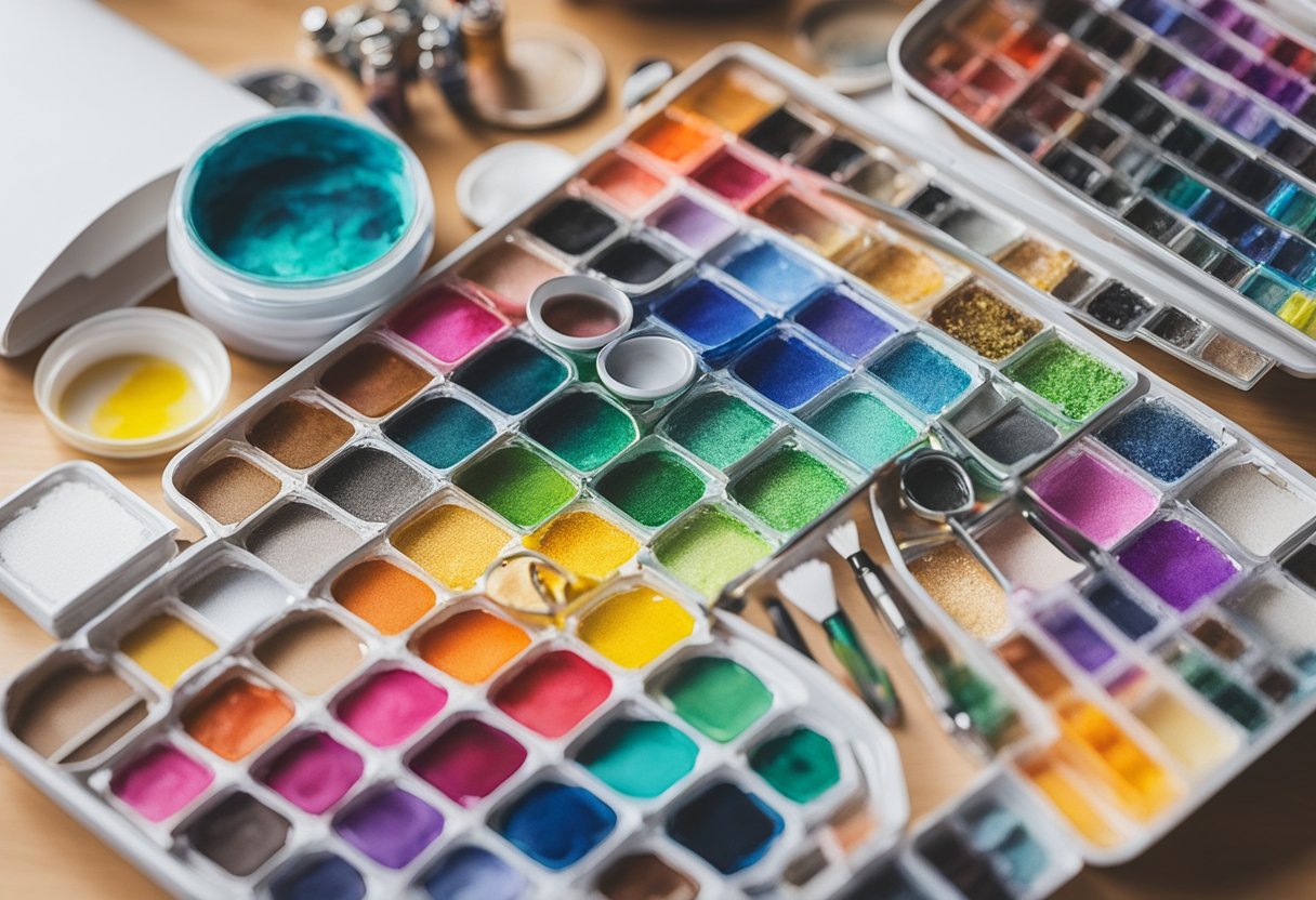 A colorful array of diamond painting supplies and tools arranged neatly on a table, with a beginner's guide book open to a page of frequently asked questions